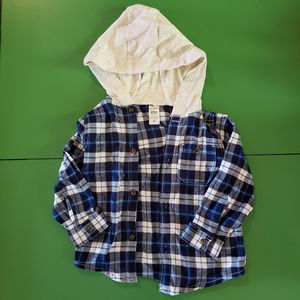 EUC Carter's Plaid Flannel Hooded Button-Down 24M